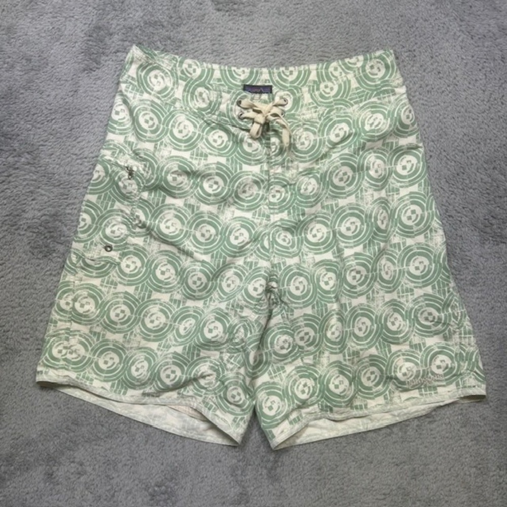 Patagonia Board Short Men's 32 Green Paddler Deco Blox Drawstring Pocket Logo